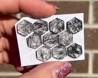 1pc 11mm Black Rutilated Quartz hexagonal rosecut Cabochon - Hexagon flatback rutile Ring size Natural Gemstones Jewelry pendant setting