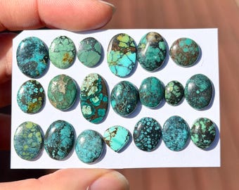 1pc 9-17mm Tibetan Turquoise cabochon - flatback round square Oval Round Blue Green Natural Turquoise Gemstones bezel ring setting E9