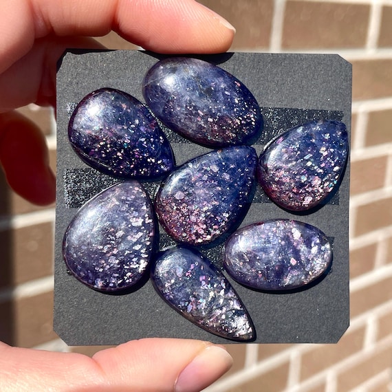 1pc Bloodshot Iolite sunstone cabochon - Flatback Oval Rainbow Confetti Natural Gemstones  ring bezel setting wire wrapping pendant E11