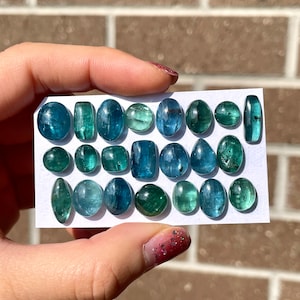 1pc 8-13mm Emerald & Neon Kyanite Cabochon - blue and green flatback ring size round rectangle oval - Natural Gemstones Jewelry setting (E9)