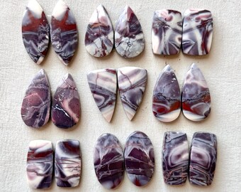 1pr Porcelain Jasper Flatback Cabochon -  Scenic Red Purple Beige Gemstones Matching Earring pairs - Jewelry wire wrapping macrame E4-WB