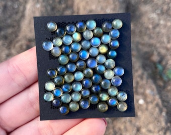 3pcs 5mm Multi Labradorite Round Cabochon - flat back blue green yellow flash grey labradorite - Gemstones Australia (E12)
