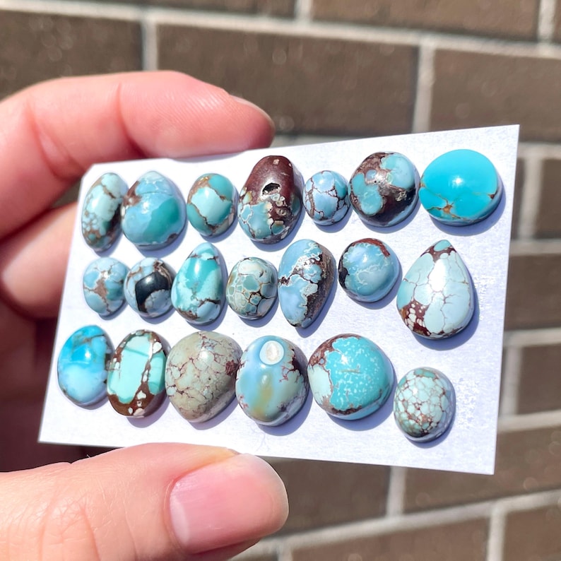 1x Gobi Desert Turquoise Cabochon - Mini Size Blue Oval Round Natural ...