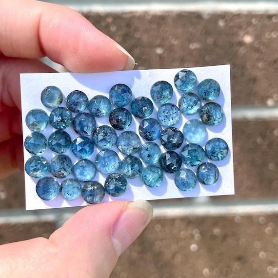 3pcs 6mm Teal Moss Kyanite rosecut Cabochons - flat back small ring size gemstones jewelry making setting silversmith bezel supplies E17