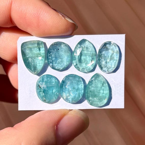 1pc Aqua Kyanite Rosecut cabochon - Flatback Teardrop Oval Round Paraiba Blue Green - Natural Gemstones DIY ring jewelry bezel setting E9-WE