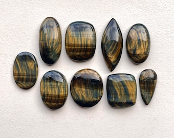 1pc chatoyant Blue Gold Tigers Eye Cabochon - Oval Square Flatback Freeform Ring Pendant - Natural Gemstones DIY Jewelry setting stones E12