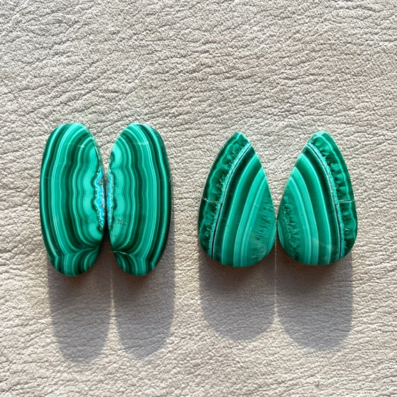 1x Malachite Cabochon Matching Pair - Earrings Jewelry Making flatback Oval Pear Dangles - Natural Gemstones E1