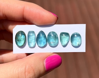 1 st mint en aqua kyaniet cabochon - groen blauw smaragd oceaan kyaniet druppel ovaal paraiba - natuurlijke edelstenen ring sieraden setting E7