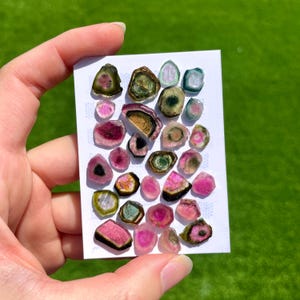 1pc Watermelon Tourmaline raw slice - flatback organic 6-17mm pink green blue indicolite gemstone - Ring setting jewelry making (E1)