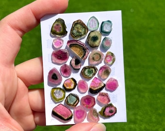 1 stuk onbewerkte plak watermeloen toermalijn - plaksteen biologisch 6-17 mm roze groen blauwe indicoliet edelsteen - Ring zetting, sieraden maken (E1)