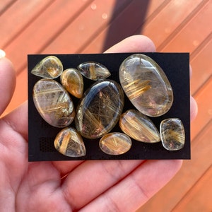 1pc Golden Rutilated Quartz Cabochon - Flatback oval Gold Rutile Hematite Natural Gemstones ring making bezel setting wire wrapping (E13)