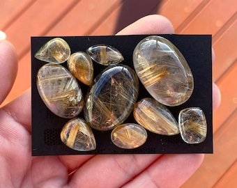 1pc Golden Rutilated Quartz Cabochon - Flatback oval Gold Rutile Hematite Natural Gemstones ring making bezel setting wire wrapping (E13)