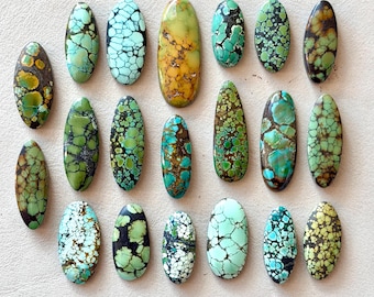1pc 22-38mm Hubei Turquoise cabochon Long Oval - stabilized backed Bamboo Mountain Yungai Blue Giraffe Jewelry ring pendant bezel setting E2