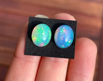 1pc 12x10mm Ethiopian Welo Opal Cabochon - Oval Flatback natural gemstones - rainbow multi play of colour - Ring size DIY pendant jewelry