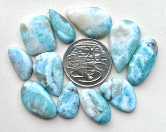 1pc Larimar Cabochon - Freeform Teardrop Oval Blue Larimar Uneven back - Hematite Pectolite mineral - DIY Ring pendant size gem stones E11