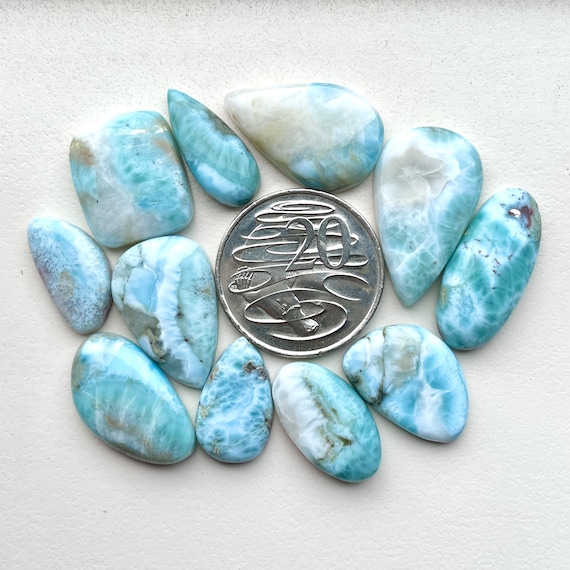 1pc Larimar Cabochon - Freeform Teardrop Oval Blue Larimar Uneven back - Hematite Pectolite mineral - DIY Ring pendant size gem stones E11