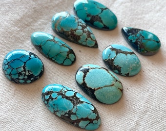 1pc Hubei Turquoise cabochon - Cloud Mountain Bao Canyon Teardrop Oval Round Blue Green - Backed Turquoise - Natural Gemstones (LOT I)