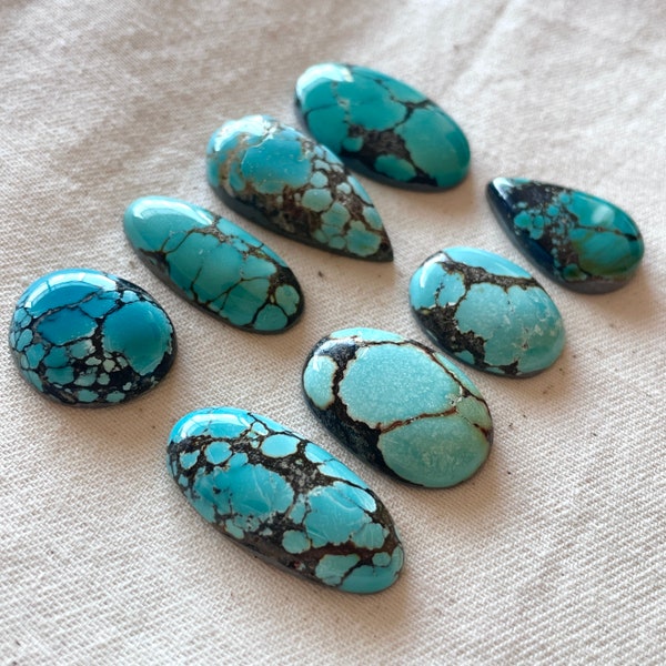 1pc Hubei Turquoise cabochon - Cloud Mountain Bao Canyon Teardrop Oval Round Blue Green - Backed Turquoise - Natural Gemstones (LOT I)