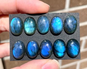 1pc 14x10mm Labradorite oval Cabochon - Smooth flat back blue flash 10x14mm gemstones jewelry ring bezel setting  macrame wire wrapping E17