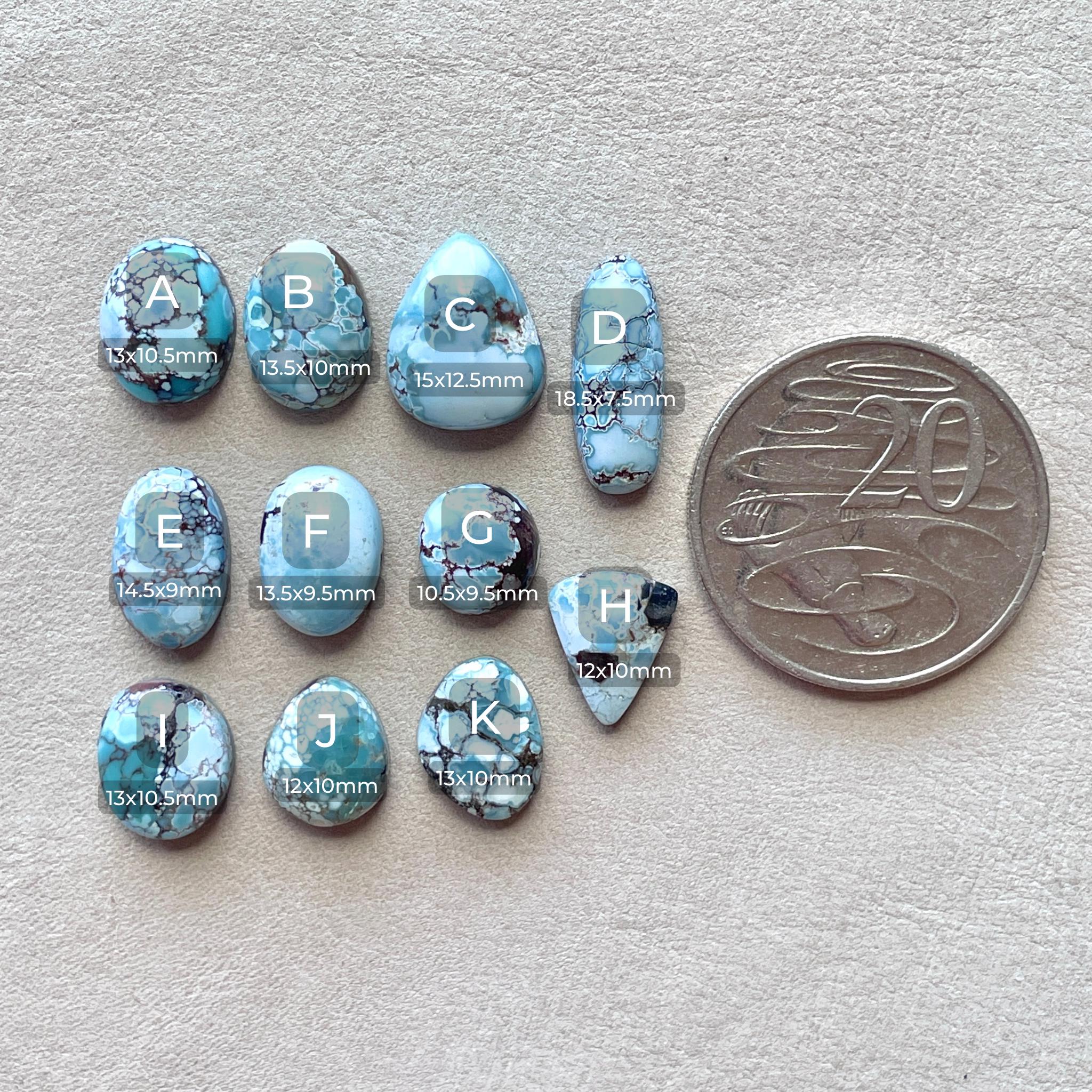 1pc 10-16mm Gobi Desert Hubei Turquoise Cabochon BACKED - Stabilised ...