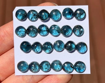 1個 8 mm ティール モス カイヤナイト カボション - ラウンドリングサイズ ネオンブルーグリーン カイヤナイト フラットバック カーブ - 天然宝石 オーストラリア ベゼルセッティング E18