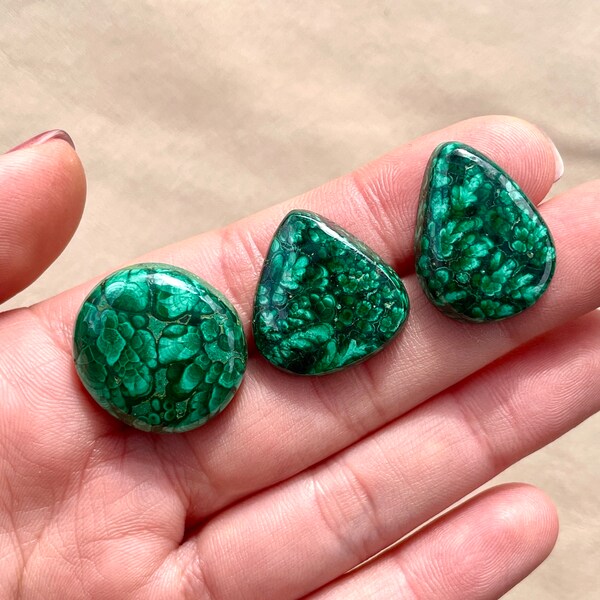 1pc BLOOM Malachite Cabochon - Smooth Flat back Flower Malachite - velvet malachite Natural Gemstones - DIY Ring making Supplies stones