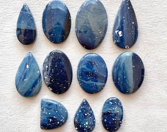 1pc 21-33mm Leland Blue Sieber agate Cabochon - round oval heart Gemstones Slag Jewelry bezel pendant setting macrame wire wrapping E17