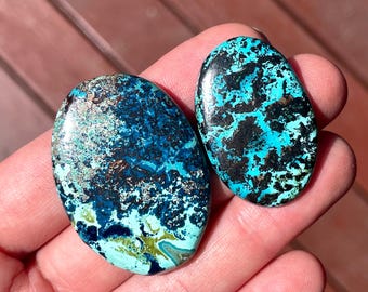 1pc Shattuckite with Hematite Cabochon - Oval Blue Flatback Natural Gemstones Macrame wire wrapping Jewelry setting supplies E15