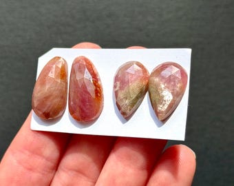 1pr Pink & Gold Sapphire Oval Rosecut Cabochons - Silky Golden Zawadi Matching Gemstones Earrings Ring Pendant setting (E15)