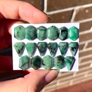 1pc 12mm Emerald Cabochon Step cut - Green flatback hexagon kite polygon Ring size Gemstones Jewelry claw bezel setting wire wrapping E18