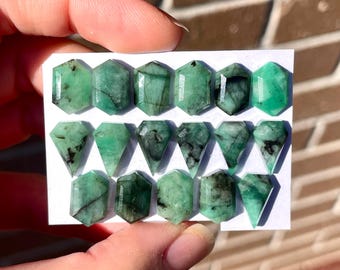 1pc 12mm Emerald Cabochon Step cut - Green flatback hexagon kite polygon Ring size Gemstones Jewelry claw bezel setting wire wrapping E18