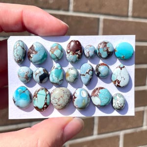 1x Gobi Desert Turquoise Cabochon - Mini size Blue oval round Natural gemstones - Ring Bezel Setting Dainty Jewelry Metalsmith Supplies E8