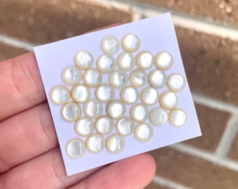 3pcs 6mm freshwater Pearl round Cabochons - Smooth flat back Ivory white pearls - for ring setting jewelry making silversmith supplies (E13)