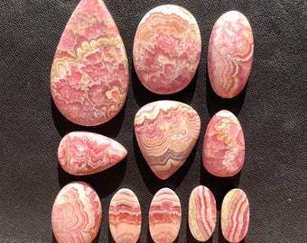 1pc Flower Rhodochrosite Flatback Cabochon - RARE pattern Oval Teardrop Pink Red Natural Gemstones Crystals Ring Setting Wire Wrapping E9