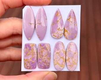 Par de cabujones de fosfosiderita - Pendientes ovalados a juego con piedras preciosas - Anillo de macramé con engaste de alambre para joyería de piedras preciosas moradas E11-WE