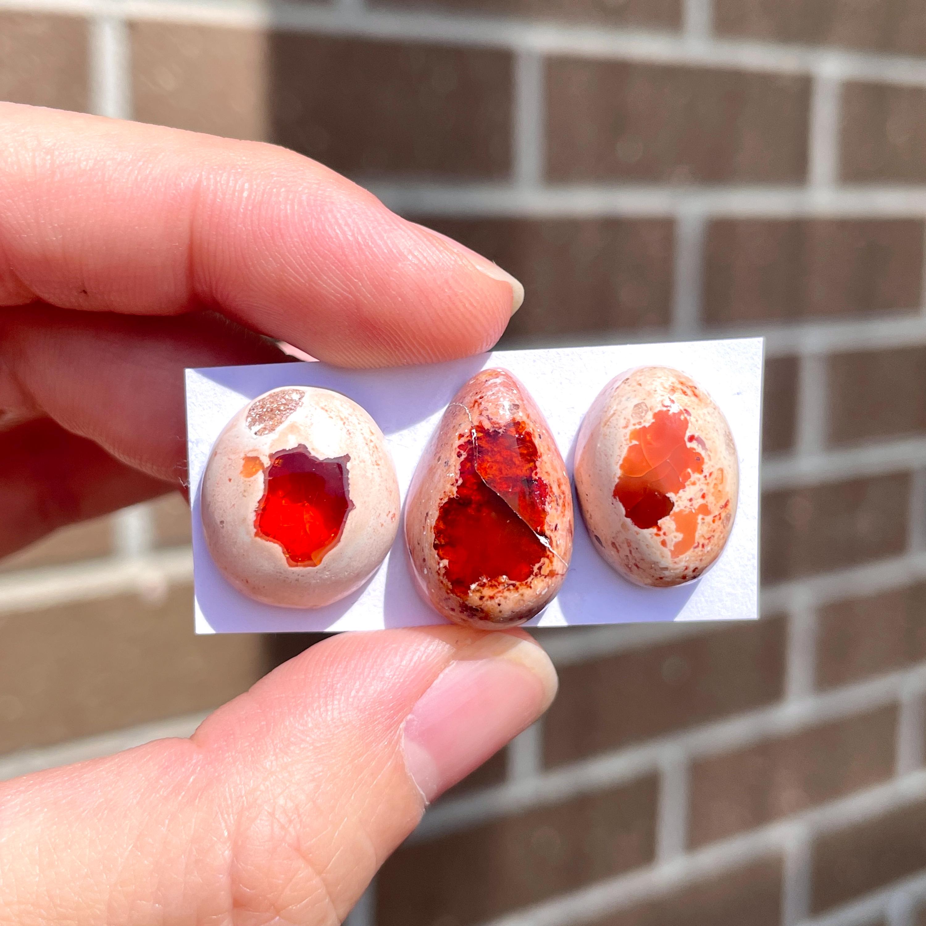 1pc Mexican Fire Opal Cabochon - oval Natural Gemstones flatback Orange Red Multi Color - Wire wrapping bezel setting jewelry bohemian E18