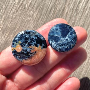 1pc Round Pietersite Cabochon - Chatoyant Velvet Polished flatback dark vivid Blue - Natural Gemstones Australia Macrame Pendant Jewelry E19