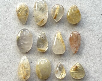 1pc Golden Rutilated Quartz Flatback Cabocon - Gold Rutile Freeform oval teardrop Ring size Natural Gemstones - Jewelry Pendant (B) E12