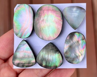 1pc Tahitian Black Mother of Pearl Cabochon - flatback doublet Natural ocean landscape gemstones - pendant ring macrame supplies bezel E6-WE