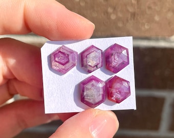 1pc hexagonal Silky Star Ruby Rosecut Cabochon - flatback silk sheen pink sapphire Ring size Gemstones Jewelry setting claw bezel E15