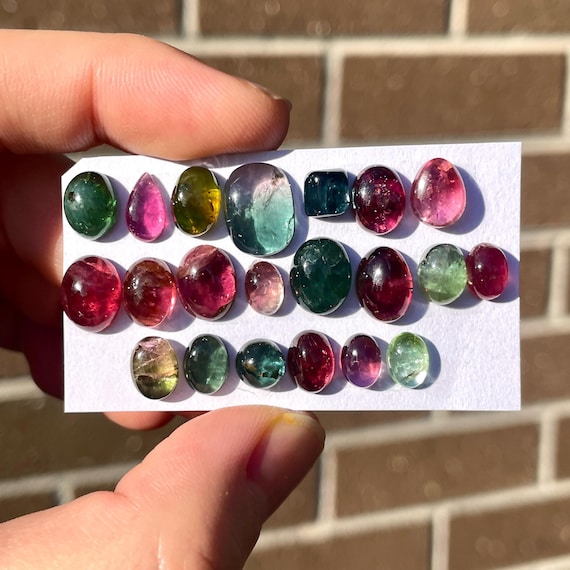 1pc 6-12mm Multi Tourmaline Cabochon - flatback round dainty ring jewelry bezel claw setting - Indicolite Pink Green Watermelon Gemstones E6