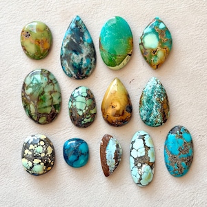 1pc 16-36mm Bao Canyon Hubei Turquoise cabochon - backed Cloud Bamboo Mountain Yungai Blue Green Gemstone ring pendant bezel setting E4