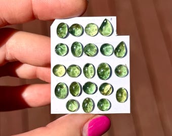 1pc 5-8mm Green Apatite flatback Cabochon - Round mini ring size Oval Natural Gemstones DIY Jewelry setting making (E9)