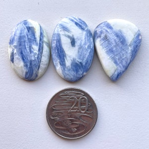 1pc RARE Blue Kyanite with Quartz Cabochon - flatback oval teardrop pendant palm stone - Natural Gems DIY jewelry making setting supplies