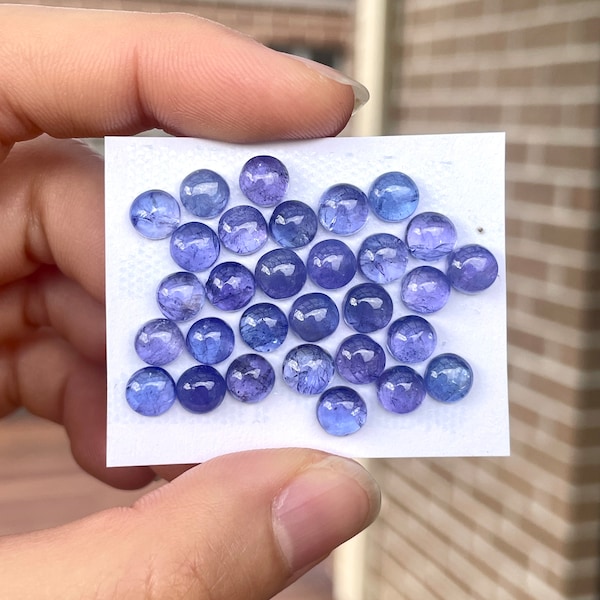 3pcs 6mm Tanzanite round Cabochons - Smooth flat back small December birthstone - for ring setting jewelry making silversmith supplies