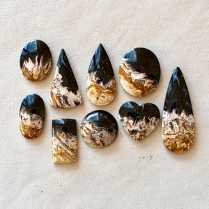 1pc 27-60mm Fossilized Black Palm Root Cabochon - Petrified Fossil Oval Teardrop mineral - Macrame jewelry wire wrapping gemstones E3