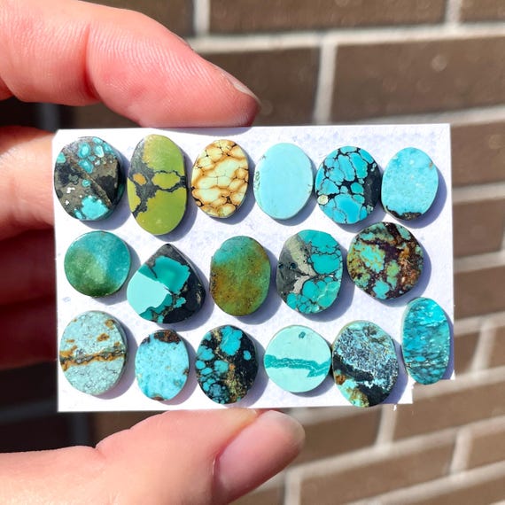 1pc 9-14mm Tibetan Turquoise cabochon - flatback round square Oval Round Blue Green Natural Turquoise Gemstones bezel ring setting E8