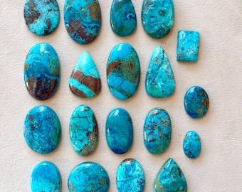 1pc Chrysocolla Cabochon - Flatback Round Oval Blue Natural Gemstones - Ocean jewelry supplies wire wrapping macrame cord bezel setting E2