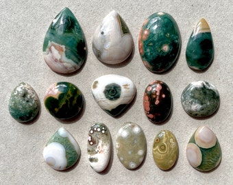 1 st oceaanjaspis plaksteen cabochon - ronde ovale druppel roze geel groene jaspis - natuurlijke edelstenen kristallen sieraden ring instelling E11
