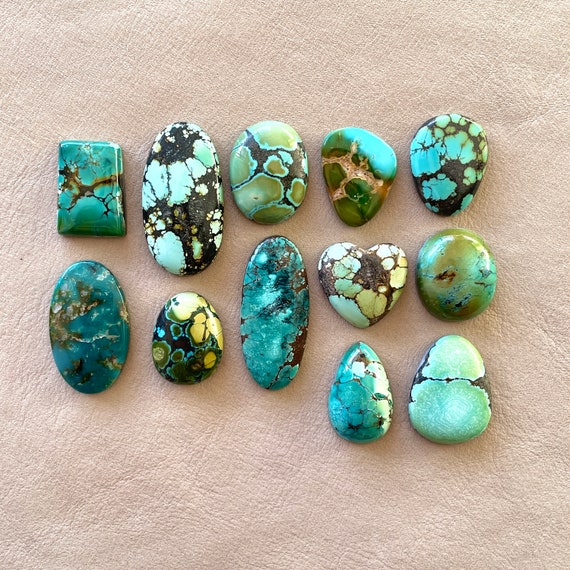 1pc Bao Canyon Hubei Turquoise cabochon - backed Cloud Mountain Bamboo Blue Green Spiderweb Matrix Natural Gemstones Jewelry setting (JA)E4
